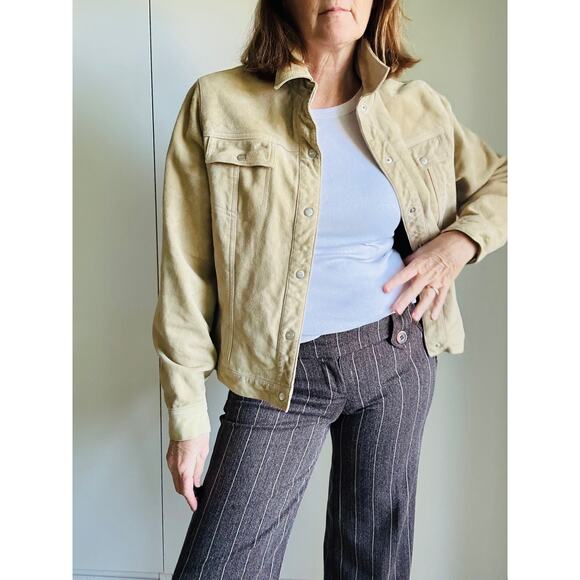 Vintage 90s Suede Jacket Size Large Light Tan Minimalist Classic Fall Vibes - Picture 8 of 9
